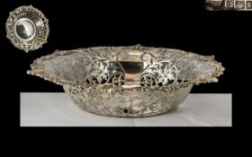 1930's - Fine Quality Sterling Silver Bowl of Circular Form - With Open-worked Sides and Scroll