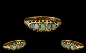 Ladies 18ct Gold Exquisite 5 Stone Opal Set Ring, Gallery Setting.