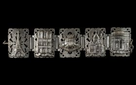 Grand Tour Style Bracelet. Each Panel has Different and Impressive Building of France, of Large