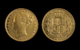 Queen Victoria 22ct Gold Shield Back - Young Head Full Sovereign - Date 1878. Sydney Mint.