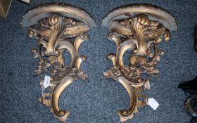 Pair of Victorian Rococo Style Gilt Wall Brackets, scrolling form with foliage. Height 18".