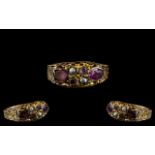 Victorian Period - Attractive 15ct Gold Amethyst and Pearl Set Posy Ring, Closed Back.