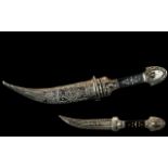 White Metal Curved Dagger, Good Patina with Age and of Nice Decoration. 10 Inches In length.