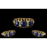 Edwardian Period - Attractive Ladies 18ct Gold Sapphire and Diamond Set Ring, Gallery Setting.