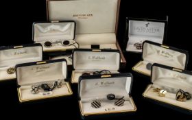 Large Collection of Gent's Silver Tone Pairs of Cufflinks In Boxes ( 9 ) In Total.