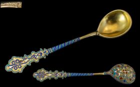 Russian - Silver and Cloisonne Enamel Tea Spoon. Beautifully Decorated. c.1900-1910.