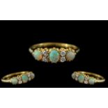 Antique Period - Beautiful Opal and Diamond Set Ring with Gallery Setting.