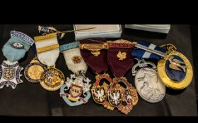 Collection of Masonic Regalia, all base metal, some enamelled, eight in total.