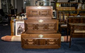 A Set of Three Graduating Hong Kong Style Camphor Chests all matching, all with brass handles and