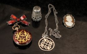 Collection of Antique Items. Silver Celtic Pendant and Chain.