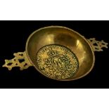 Antique Brass Bowl Dated 1788. Unusual Bowl With the Words ' Sit No Men Domini & Brenedictum ' 1788.