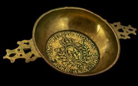 Antique Brass Bowl Dated 1788. Unusual Bowl With the Words ' Sit No Men Domini & Brenedictum ' 1788.