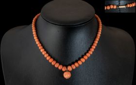 Antique Period - Superb Quality Natural Mediterranean Pink Salmon Coral Beaded Necklace of