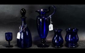 A Good Collection of Bristol Blue Glass Items ( 5 ) Items.