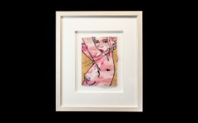 Modern Painting of a Nude, by Louise Dear, watercolour on canvas, with beautiful hand