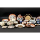 Collection of Oriental Porcelain, comprising a stone glazed teapot and lidded sugar bowl decorated