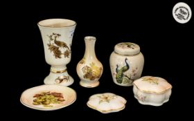 Small Collection of Royal Worcester Palissy Porcelain comprising a 5" fruit bud vase,