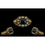 Georgian Period - Attractive 12 ct Gold Garnet and Pearl Set Posy Ring,