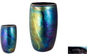 John Ditchfield Glasform- Signed Superb Art Glass Iridescent Blue Vase of Large Proportions.