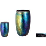 John Ditchfield Glasform- Signed Superb Art Glass Iridescent Blue Vase of Large Proportions.