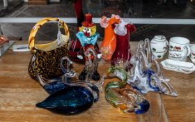 Collection of Murano Glass, comprising four glass swans, a pair of vases with fluted edges,