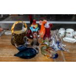 Collection of Murano Glass, comprising four glass swans, a pair of vases with fluted edges,