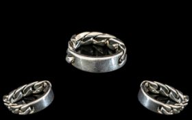 Unusual Designer Silver Ring In the Form of An I.D Bracelet. Solid Silver Ring In the Form of I.