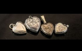 Collection of Silver Heart Shaped Lockets. ( 4 ) Pretty Heart Shaped Lockets.