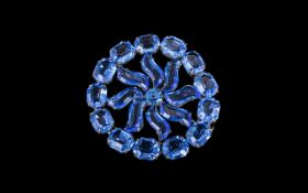 Large Sapphire Blue glass 'Catherine Wheel' Brooch, early 20th century,