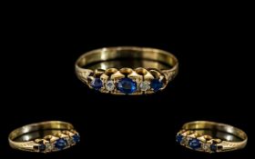 Victorian Period 1837 - 1901 18ct Gold Sapphire and Diamond Set Ladies Ring, Gallery Setting.