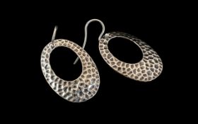 Pair of Large Silver Statement Earrings. Silver Earrings of Planished Design, Silver Hallmark. Large