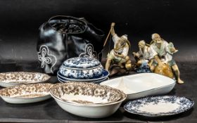 A Quantity of Collectibles, to include three Chinese Mud Man figures, Chatsworth Plate,