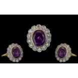 Ladies - Superb Quality 18ct Gold Impressive Diamond and Amethyst Set Cluster Ring. The Central Oval