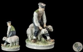 Royal Copenhagen Superb Quality Hand Painted Porcelain Figure Group ' Boy Shepherd with Sheep '