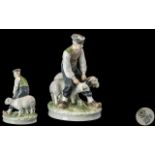 Royal Copenhagen Superb Quality Hand Painted Porcelain Figure Group ' Boy Shepherd with Sheep '