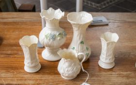 Small Collection of Belleek of Ireland Porcelain, comprising a 6" vase decorated with shamrocks,