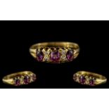 Antique Period - Exquisite 18ct Gold Ruby and Diamond Set Ring, Gallery Setting.