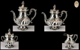 Italian Early to Mid 20th Century Superb Quality ( 4 ) Piece Silver Tea Service of Wonderful