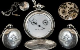 French 19th Century Double Dial - Full Hunter Key-Wind Silver Pocket Watch.
