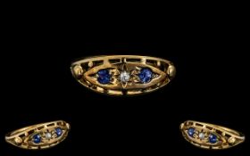 Edwardian Period Attractive 18ct Gold Sapphire and Diamond Set Dress Ring, Excellent Design.
