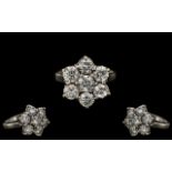 Ladies - Excellent Quality 18ct White Gold - Diamond Set Cluster Ring, Flower head Setting.