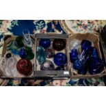 Collection of Blue Coloured Glass, comprising bottles, glasses, vases, glass balls, jug, champagne