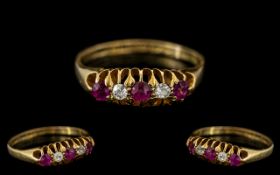 Antique Period - Exquisite 18ct Gold Ladies Superb Rubies and Diamond Set Ring.