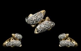 Antique Period Excellent 9ct Gold - Twin Dolphin Diamond Set Novelty Ring. Hallmark Birmingham 1904.