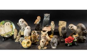 Quantity of Porcelain Owl Bird Figures, 17 in total,