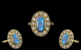 18ct Gold - Stunning Black Opal and Diamond Set Dress Ring.