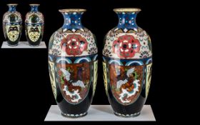 A Fine Pair of Superior Quality 19th Century Japanese Cloisonne Vases.