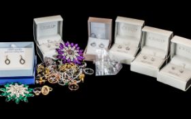 Good Variety of Costume Jewellery. Comprises Brooches, Silver Stamped & CZ's Rings ( Over 30 Rings