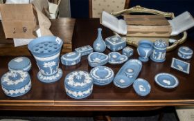Collection of Wedgwood Blue Jasperware Items, comprising a large vase 7" tall x 6" diameter,