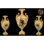 Royal Worcester Hand Painted Blush Ivory Tall and Impressive Twin Handle Urn Shaped Vase,